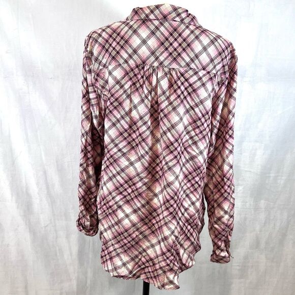 Tommy Hilfiger Long sleeve pink plaid button down top size large NWOT - Picture 4 of 6
